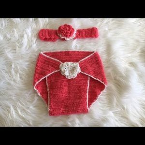 Handmade crochet diaper cover and headband